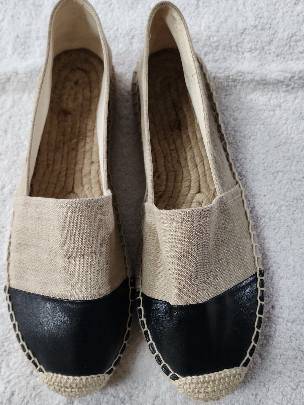 J. Crew Beige Linen Espadrilles with Black Cap Toe Size 9 New
